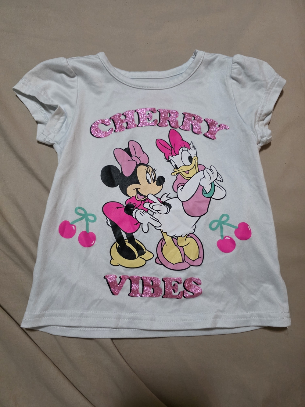 Girls' White "Cherry Vibes" Minnie & Daisy Graphic Tee